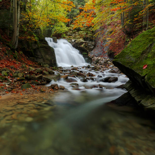 istock Autumnal waterfall awesome nature landscape 873809324
