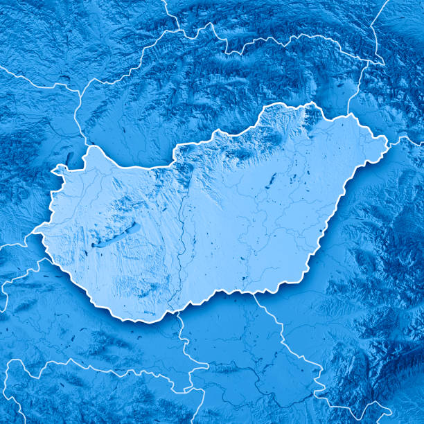 istock Hungary Country 3D Render Topographic Map Blue Border 873810652