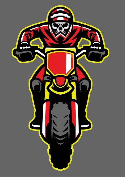 Vector illustration of Mascot of skull riding motocross