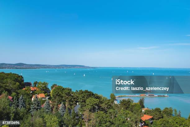 View Of Lake Balaton With Ships From Tihany Hungary Stock Photo - Download Image Now