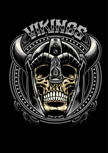 Vector illustration of skull of viking warrior