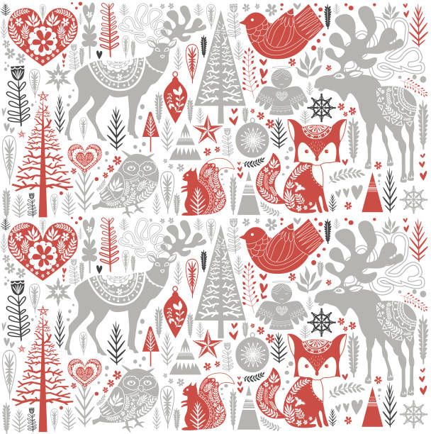 Cute Christmas pattern in Scandinavian style Cute Christmas pattern in Scandinavian style. Editable vector illustration scandinavian culture stock illustrations
