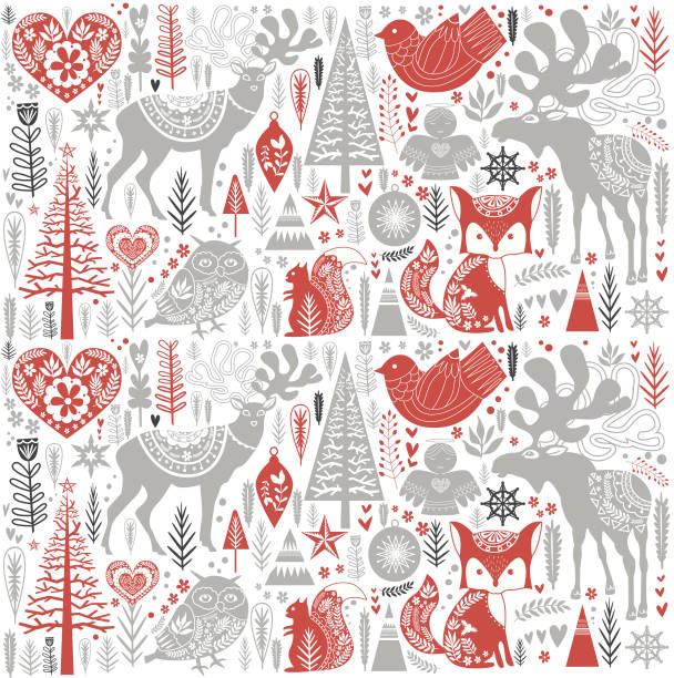 Cute Christmas pattern in Scandinavian style Cute Christmas pattern in Scandinavian style. Editable vector illustration scandinavian stock illustrations