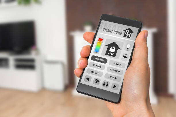 istock Smart home control app on smartphone - smart home concept 873815016