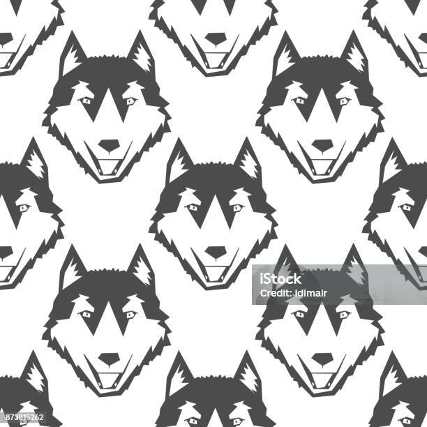 Husky Mane Pattern Dog Head Seamless Pattern Husky Or Malamute Head Background Vector ...