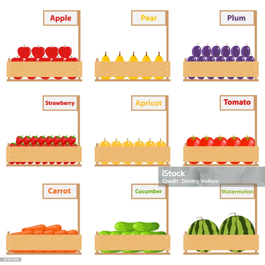 Fruit Box Vector Fruits And Vegetables In Boxes Stock Illustration - Download Image Now ...