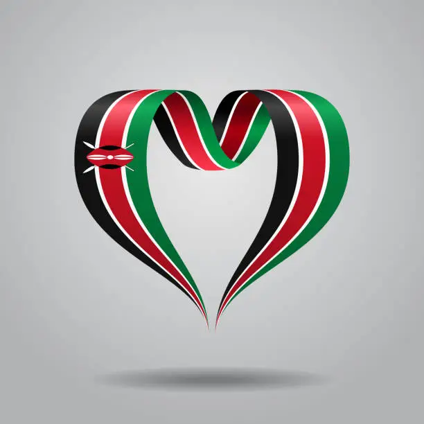 Vector illustration of Kenyan flag heart-shaped ribbon. Vector illustration.