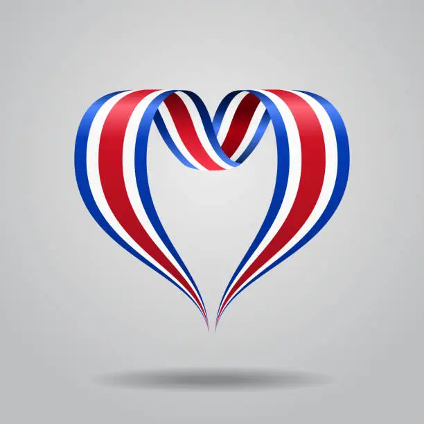 Vector illustration of Costa Rican flag heart-shaped ribbon. Vector illustration.