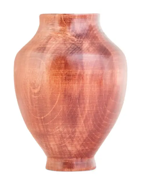Photo of A wooden vase is isolated on a white background.