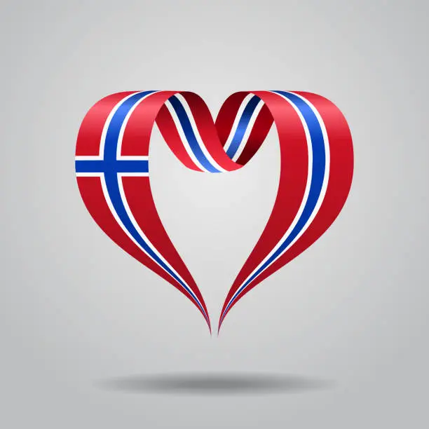 Vector illustration of Norwegian flag heart-shaped ribbon. Vector illustration.