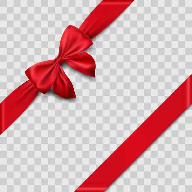 Vector illustration of red satin ribbon and bow