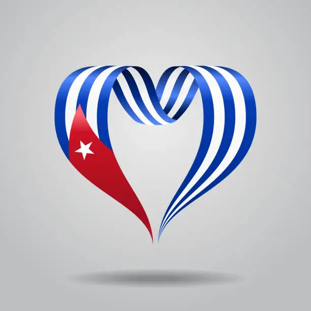 Vector illustration of Cuban flag heart-shaped ribbon. Vector illustration.