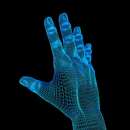 3d Futuristic Wireframe Human Hand Model on black background. ( 3d render )