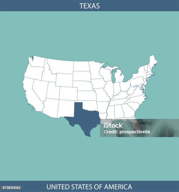 Usa Karte Umriss Vektorgrafik Mit Hervorgehobenen Bundesstaat Texas In Einem Kreativen Blauen Hintergrund Stock Vektor Art und mehr Bilder von Karte - Navigationsinstrument
