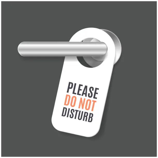 Vector illustration of Realistic 3d Detailed Do Not Disturb Sign and Door Handle. Vector