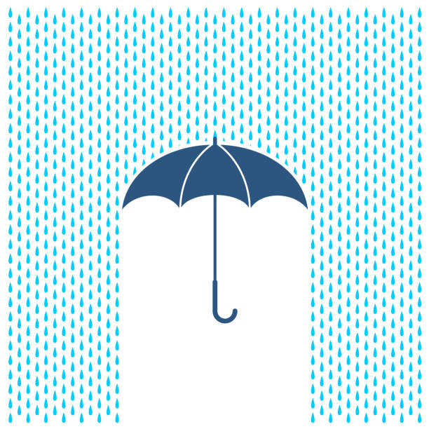 regenschirm mit regen abbildung. regen wassertropfen und sonnenschirm schutz. - umbrella stock-grafiken, -clipart, -cartoons und -symbole