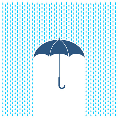 Umbrella with rain illustration. Rain water drops and umbrella protection.