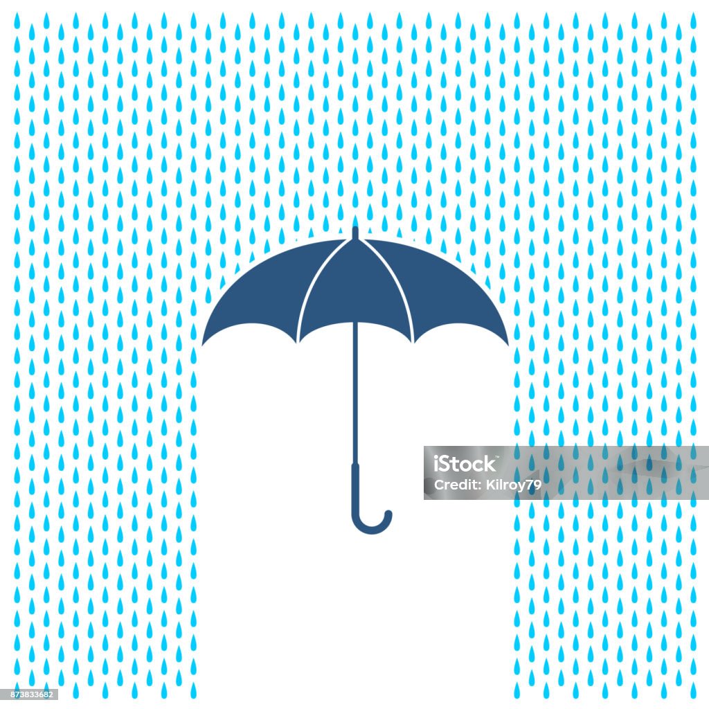 Umbrella with rain illustration. Rain water drops and umbrella protection. Umbrella stock vector