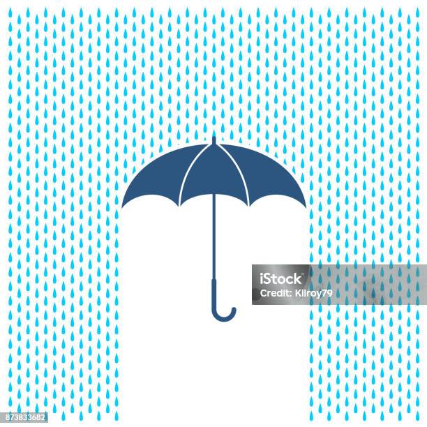 Umbrella With Rain Illustration Rain Water Drops And Umbrella Protection Stock Illustration - Download Image Now