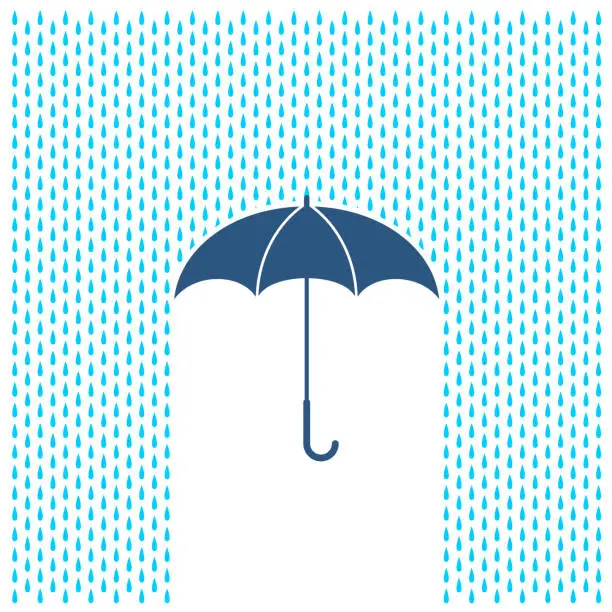 Vector illustration of Umbrella with rain illustration. Rain water drops and umbrella protection.