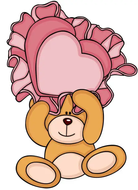 Vector illustration of Teddy bear holding a heart shaped pillow