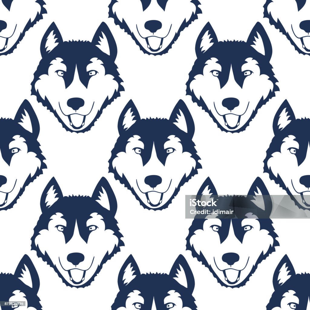 Husky Mane Pattern Dog Head Seamless Pattern Husky Or Malamute Head Background Vector ...