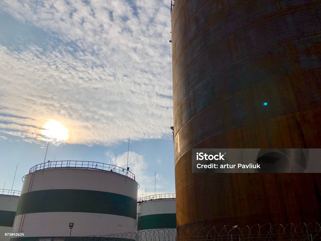 large cisterns for grain storage, industry Above Stock Photo