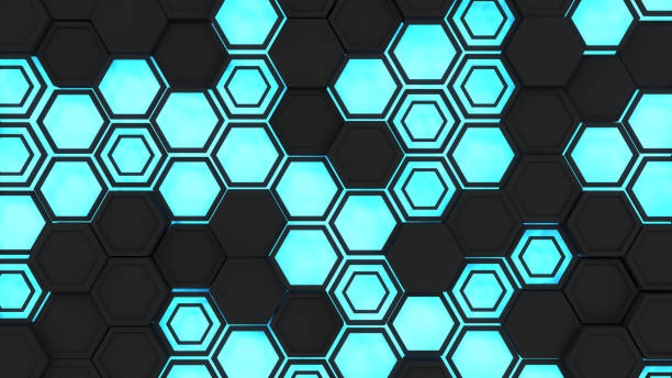 istock Abstract 3d background made of black hexagons on blue glowing background 873844830