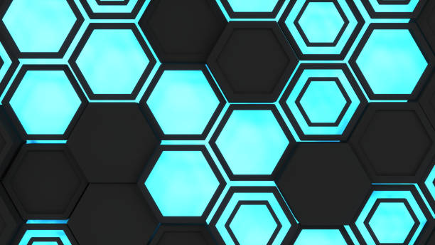 istock Abstract 3d background made of black hexagons on blue glowing background 873845530