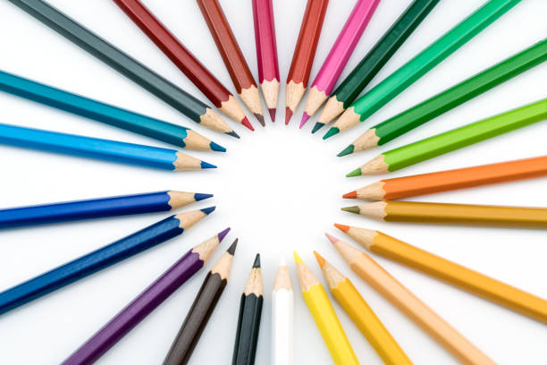 istock Set of different colored wood pencils for art or design creativity concept isolated on white background 873845914