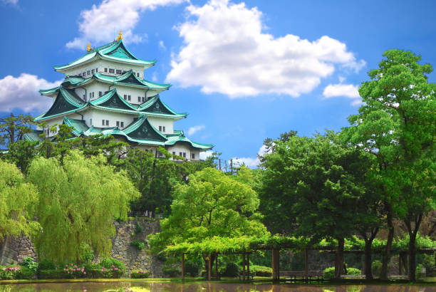 Nagoya Castle in Japan Nagoya, Japan - It was the first castle to be designated as national treasure, but the main castle tower and Honmaru Palace were destroyed in 1945 during WWII. tokai region photos stock pictures, royalty-free photos & images