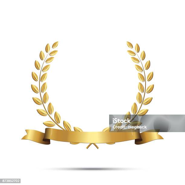 Golden Laurel Wreath With Ribbon Isolated On White Background Vector Design Element Stock Illustration - Download Image Now