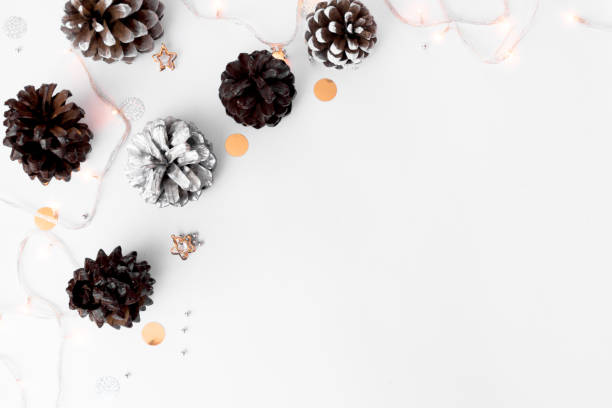 istock Christmas composition. Christmas gift, pine cones, fir branches on white background. Flat lay, top view 873853196