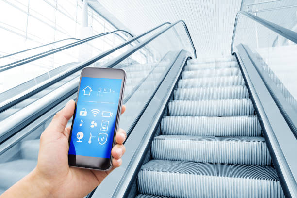 istock smart phone with smart home with modern center hall 873857802