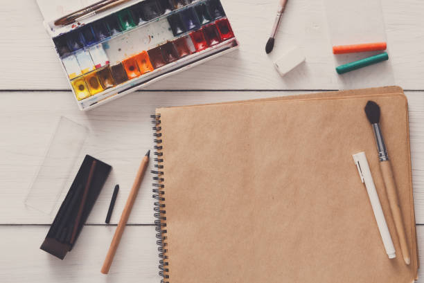 istock Drawing tools, stationary, workplace of artist 873861978