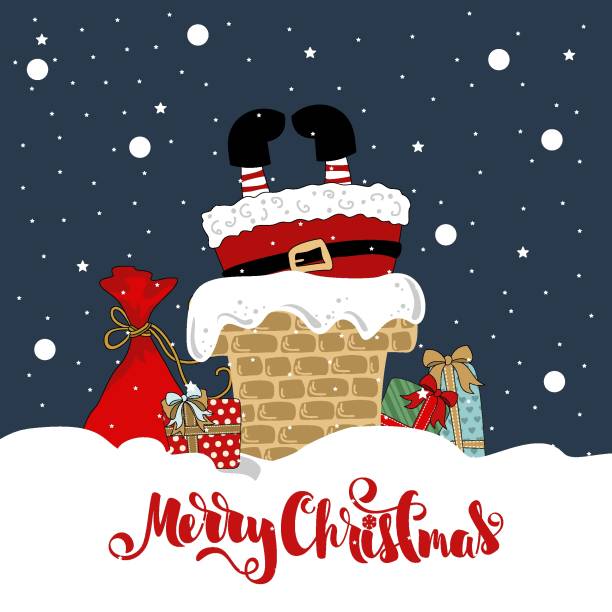 istock Christmas Greeting card with funny Santa Claus and lettering 873865902