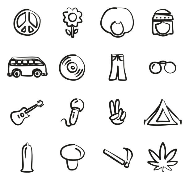 Hippie Icons Freehand This image is a vector illustration and can be scaled to any size without loss of resolution. family planning together stock illustrations