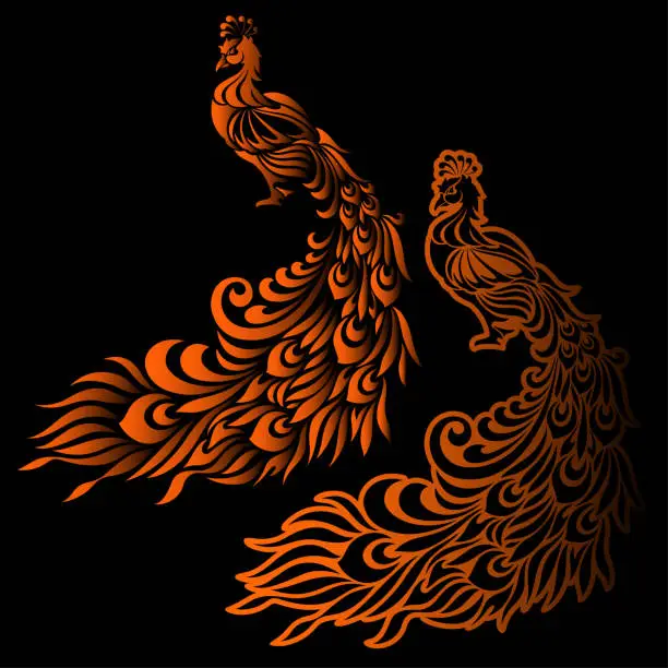 Vector illustration of tattoo of peacock Illustration