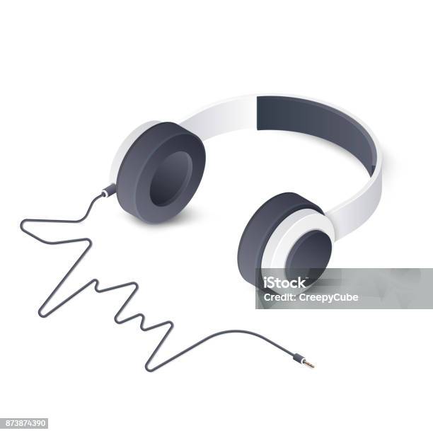 3d Headphone Isolated On White Background Isometric Vector Illustration Stock Illustration - Download Image Now