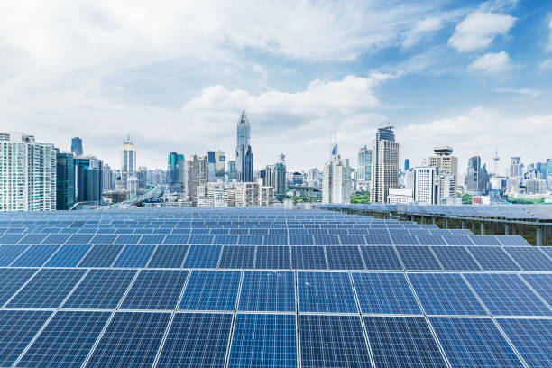 istock Urban background solar panels, Shanghai, China. 873875178