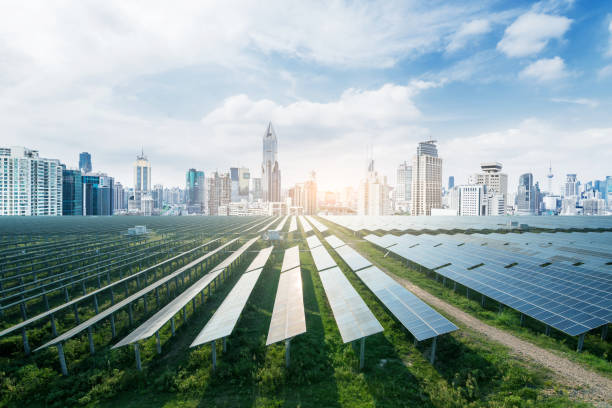 istock Urban background solar panels, Shanghai, China. 873875274