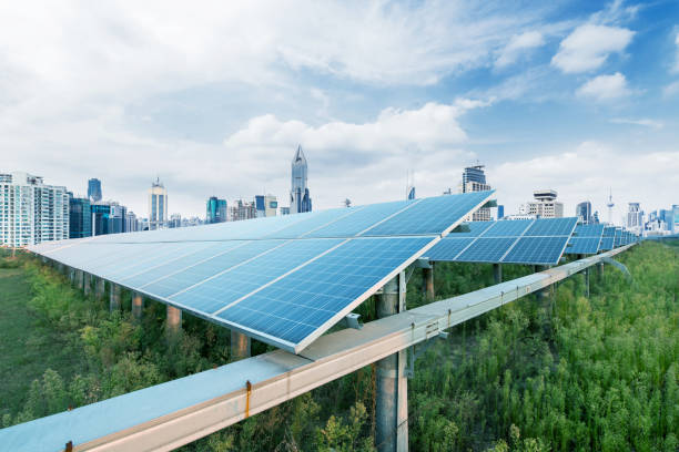 istock Urban background solar panels, Shanghai, China. 873875660