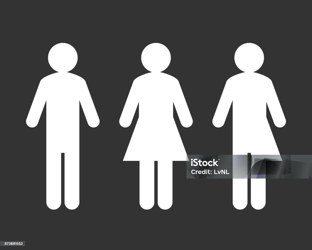 Bathroom sign with third gender and sex sign Public bathroom sign with male and female pictogram and genderblend symbol as social issues concept Non-Binary Gender stock vector