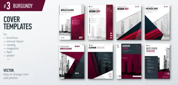 Vector illustration of Set of business cover design template for brochure, report, catalog, magazine or booklet. Creative burgundy vector background concept