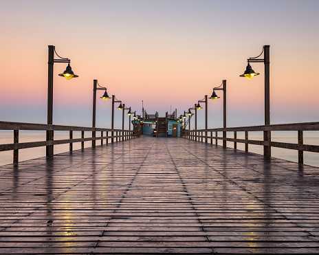 Wet Swakopmund Pier at Sunrise, Namibia, Africa