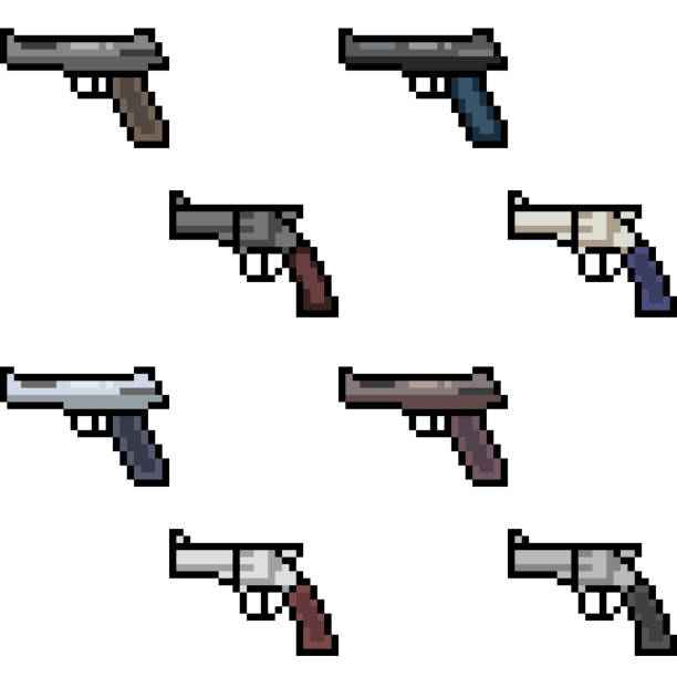 Pixel art m4 rifle m16 ícone de vetor de arma de fogo para jogo de