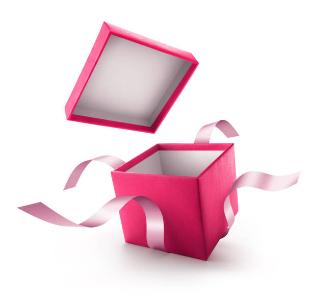 istock Pink open gift box with ribbon isolated on white background 873888054