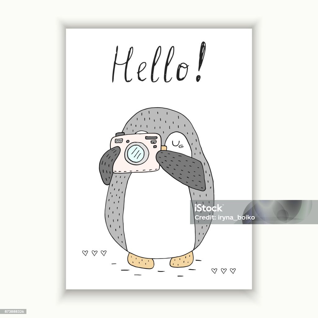 Thiệp Xin Chào Với Chim Cánh Cụt Mẫu Có Thể In Hình minh họa Sẵn ...
