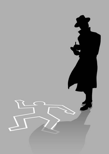 Detective on crime scene Silhouette illustration of a detective on crime scene detective illustrations stock illustrations