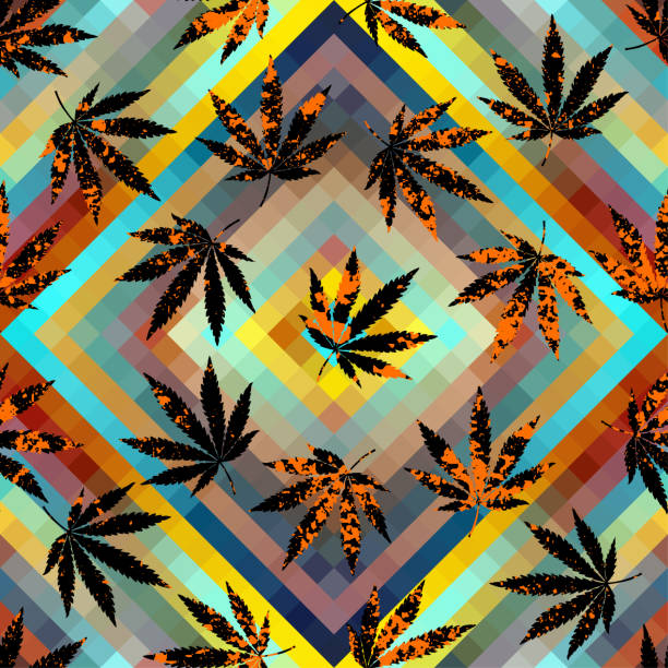 rastafarian grunge liści konopi. - psychedelic smoke colors green stock illustrations